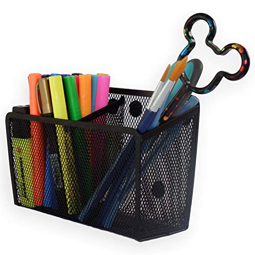 Metal Mesh Storage Pen Holder for Refrigerator Whiteboard Locker Accessories School Office Supplies Organizers-Black 2 Pack Magnetic Pencil Holder Strong Magnets Marker Holder Pen Cup 